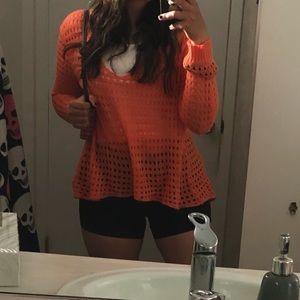 PacSun Seneca Rising Orange open knit sweater